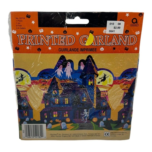 Halloween Printed Tissue Garland Amscan Haunted House NOS Taiwan VTG - Picture 1 of 3